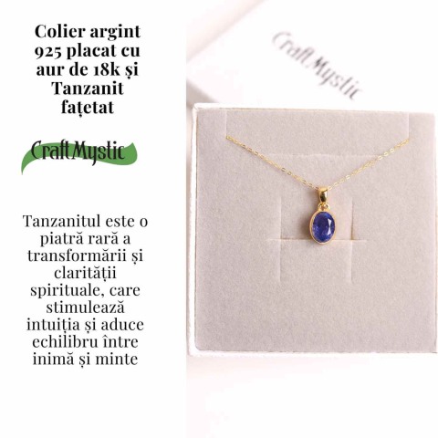 Colier Argint 925 Placat cu Aur 18K si Tanzanit Fatetat Oval – Claritate Spirituala si Transformare Interioara [2]