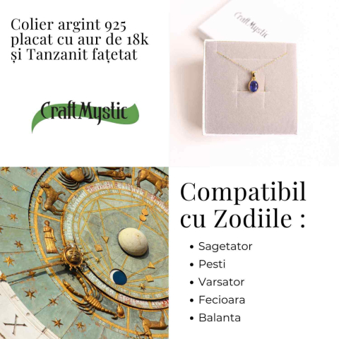 Colier Argint 925 Placat cu Aur 18K si Tanzanit Fatetat Oval – Claritate Spirituala si Transformare Interioara [3]
