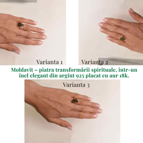 Inel argint 925 placat aur 18k cu Moldavit natural brut Marime 53-54 (EU) / 7 (US) – Piatra transformarii si protectiei [2]