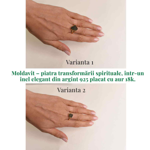 Inel argint 925 placat aur 18k cu Moldavit natural brut Marime 58-59 (EU) /9 (US) – Piatra transformarii si protectiei [2]