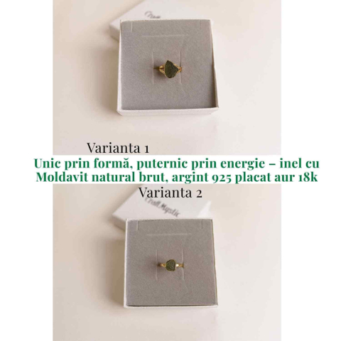 Inel argint 925 placat aur 18k cu Moldavit natural brut Marime 58-59 (EU) /9 (US) – Piatra transformarii si protectiei [3]