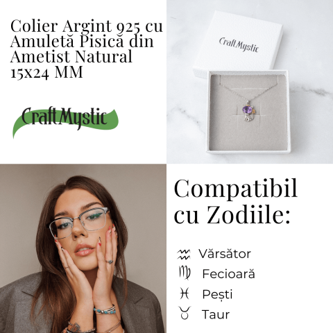 Colier Argint 925 cu Ametist Natural in Forma de Pisica – Claritate Spirituala si Protectie Energetica [3]