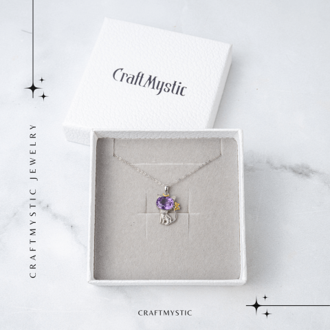 Colier Argint 925 cu Ametist Natural in Forma de Pisica – Claritate Spirituala si Protectie Energetica [6]