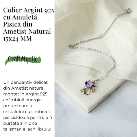 Colier Argint 925 cu Ametist Natural in Forma de Pisica – Claritate Spirituala si Protectie Energetica [2]