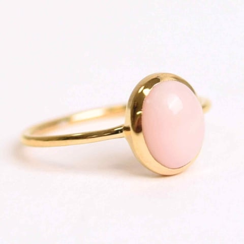 Prehnite - Inel Argint 925 placat cu Aur 18K cu Opal Roz Oval – Iubire, Vindecare si Blandete