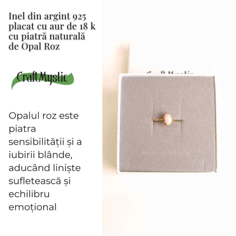 Inel Argint 925 placat cu Aur 18K cu Opal Roz Oval – Iubire, Vindecare si Blandete [2]