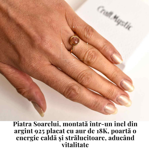 Inel Argint 925 placat cu Aur 18K cu Piatra Soarelui Oval – Energie Pozitiva si Incredere Interioara [1]