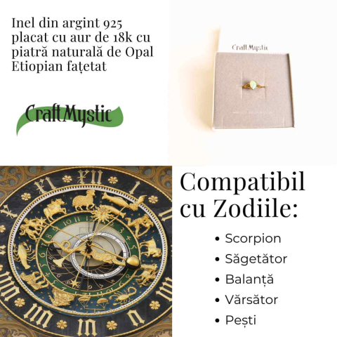 Inel Argint 925 placat cu Aur 18K cu Opal Etiopian Oval Fatetat – Magie si Armonie Interioara [3]