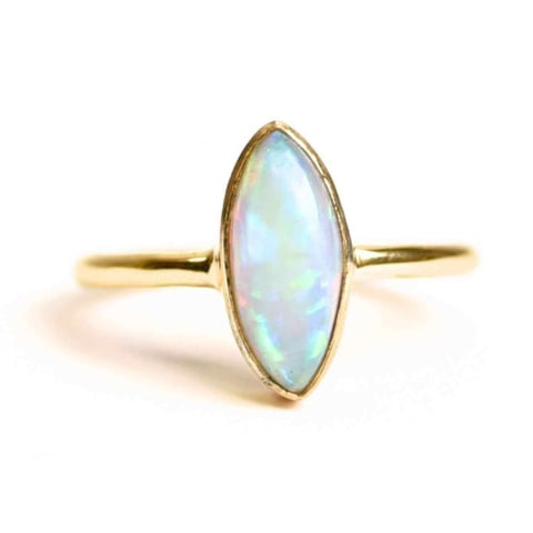 Creativitate si Inspiratie - Inel din argint 925 placat cu aur 18K forma delica cu piatra naturala Opal Etiopian marquise