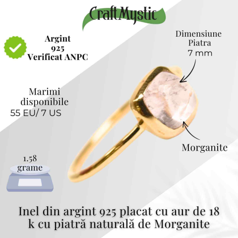 Inel Argint 925 placat cu Aur 18K cu Morganite Patrat – Iubire Divina si Echilibru Emotional [4]