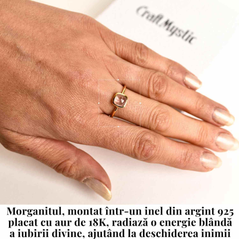 Inel Argint 925 placat cu Aur 18K cu Morganite Patrat – Iubire Divina si Echilibru Emotional [1]