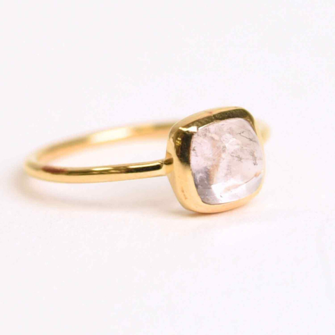 Claritate Mentala si Focus - Inel Argint 925 placat cu Aur 18K cu Morganite Patrat – Iubire Divina si Echilibru Emotional