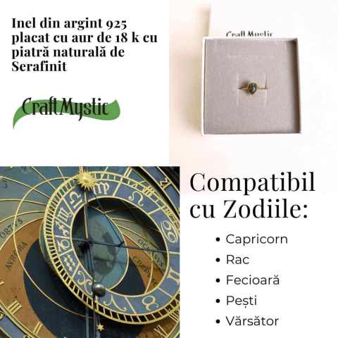 Inel Argint 925 placat cu Aur 18K cu Serafinit Lacrima – Armonie Spirituala si Vindecare Interioara [3]
