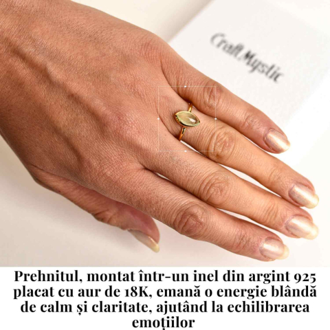 Inel Argint 925 placat cu aur 18K cu Prehnit forma delica – Liniste Interioara si Claritate Spirituala [1]