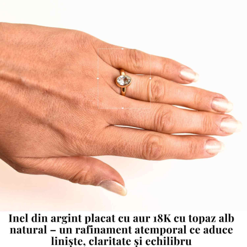 Inel argint 925 placat aur 18K cu Topaz Alb rotund fatetat – Claritate si Armonie [1]
