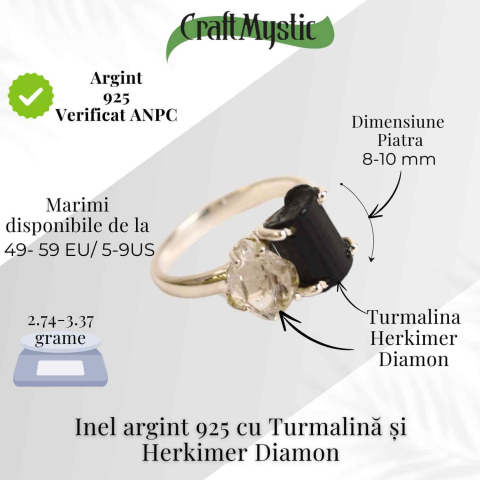 Inel argint 925 cu Turmalina si Herkimer Diamond – Protectie si Claritate Interioara [4]