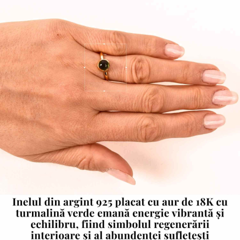 Inel Argint 925 Placat cu Aur 18K cu Turmalina Verde Marime 51 (EU) / 5.5 (US) – Echilibru si Incredere Interioara [1]