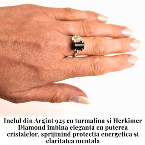 Inel argint 925 cu Turmalina si Herkimer Diamond – Protectie si Claritate Interioara [1]
