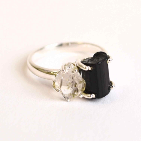 Pesti - Inel argint 925 cu Turmalina si Herkimer Diamond – Protectie si Claritate Interioara