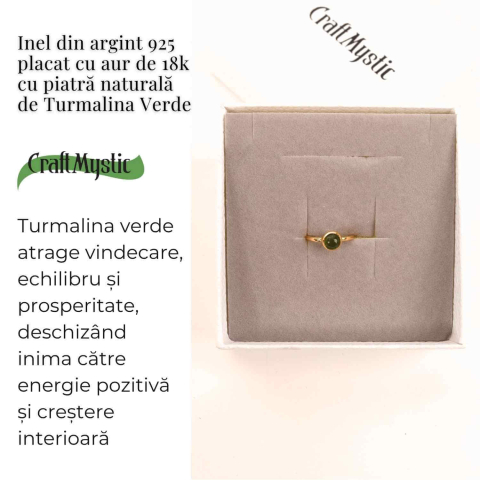 Inel Argint 925 Placat cu Aur 18K cu Turmalina Verde Marime 51 (EU) / 5.5 (US) – Echilibru si Incredere Interioara [2]