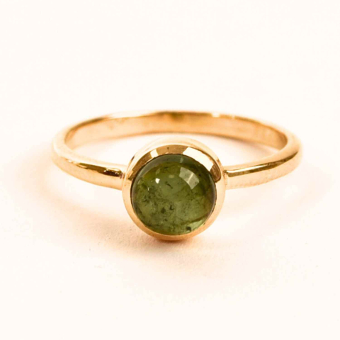 Turmalina Verde - Inel Argint 925 Placat cu Aur 18K cu Turmalina Verde Marime 51 (EU) / 5.5 (US) – Echilibru si Incredere Interioara