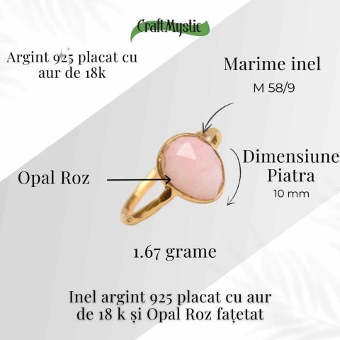 Inel argint 925 placat cu aur 18K si Opal Roz fatetat – Iubire, creativitate si echilibru [1]