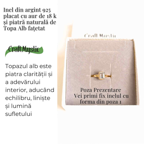 Inel argint 925 placat cu aur 18K si Topaz Alb fatetat rotund – Claritate si Eleganta [2]