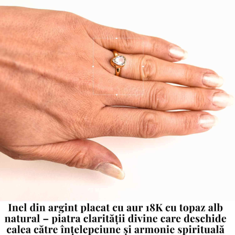 Inel argint 925 placat cu aur 18K cu Topaz Alb lacrima – Claritate si Renastere [1]