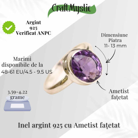 Inel argint 925 cu Ametist Fatetat – Claritate si Echilibru Interior [4]