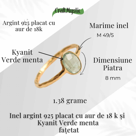 Inel argint 925 placat cu aur 18K si Kyanit verde menta fatetat – Echilibru si incredere [1]