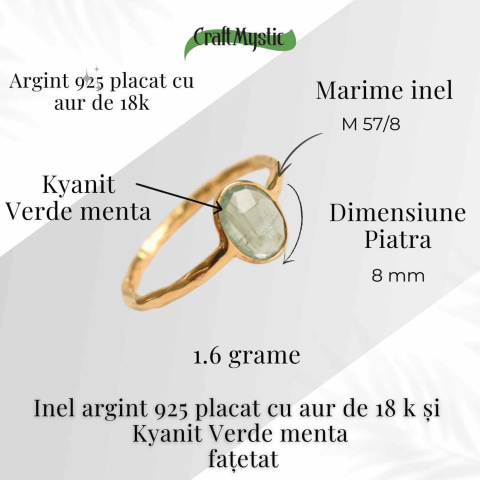 Inel argint 925 placat cu aur 18K si Kyanit verde menta fatetat – Echilibru si incredere [1]