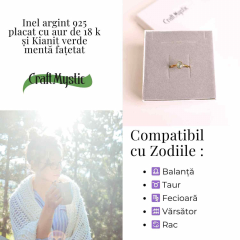 Inel argint 925 placat cu aur 18K si Kyanit verde menta fatetat – Echilibru si incredere [3]