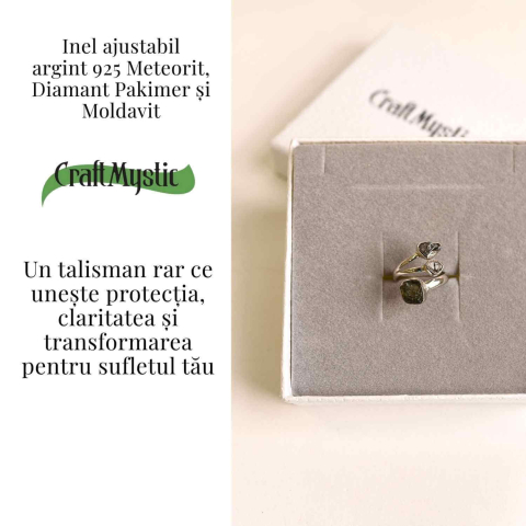Inel din argint 925 cu tripla piatra naturala Moldavit, Diamant Pakimer si Meteorit Campo del Cielo [3]