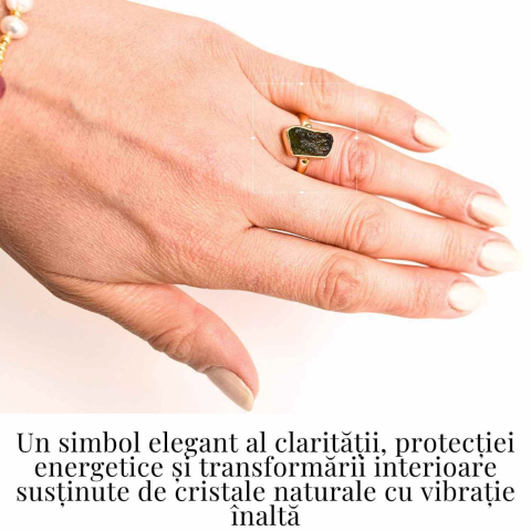 Inel argint 925 placat cu aur de 18k cu Moldavit natural - Evolutie interioara si protectie [1]