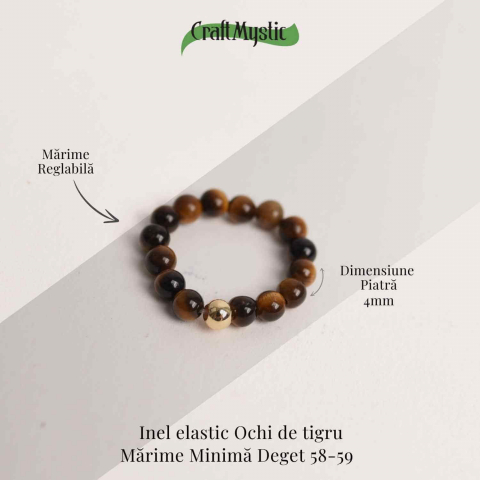 Inel elastic cu biluta aurie si margele 4 mm din pietre naturale [2]
