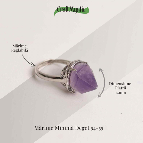 Inel ajustabil argintiu cu piatra naturala varf de ametist [3]