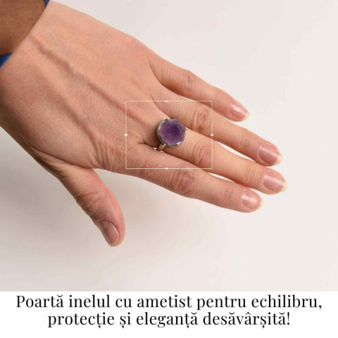 Inel ajustabil argintiu cu piatra naturala varf de ametist [2]