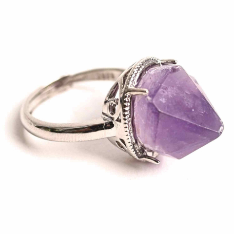 Inel ajustabil argintiu cu piatra naturala varf de ametist [1]