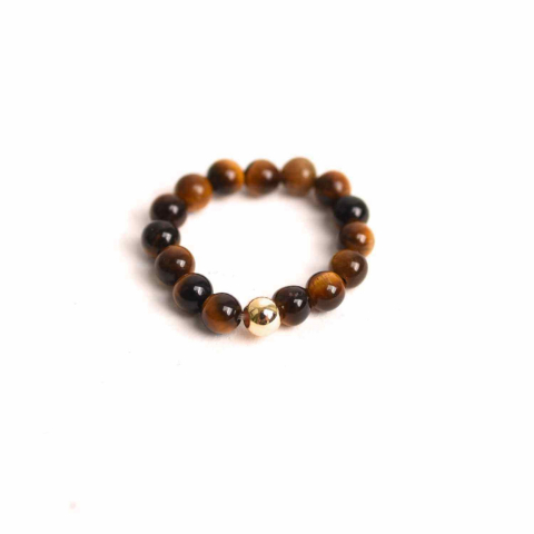 Inel elastic cu biluta aurie si margele 4 mm din pietre naturale [0]