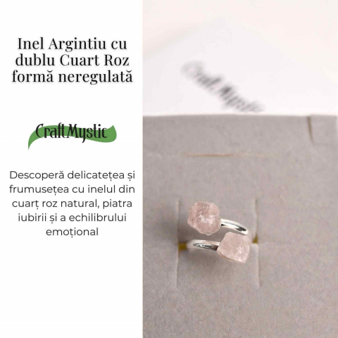 Inel Reglabil Argintiu cu Dublu Cuart Roz, Dragoste Si Armonie [2]