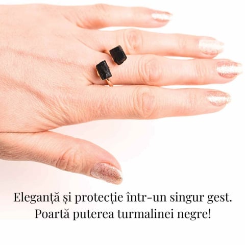 Inel auriu cu dubla Turmalina Neagra, pentru protectie si echilibru [1]
