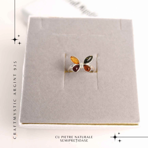 Inel ajustabil argint 925 cu chihlimbar natural – Design fluture [1]