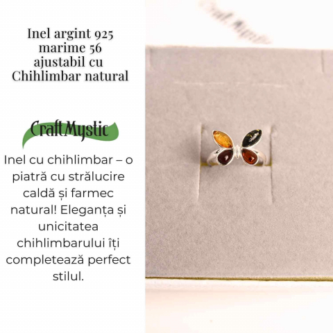Inel ajustabil argint 925 cu chihlimbar natural – Design fluture [4]