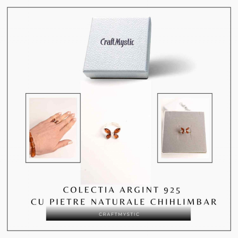 Inel ajustabil argint 925 cu chihlimbar natural forma de fluture– Simbol al elegantei si transformarii [2]
