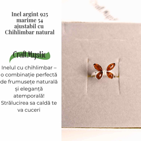 Inel ajustabil argint 925 cu chihlimbar natural forma de fluture– Simbol al elegantei si transformarii [4]