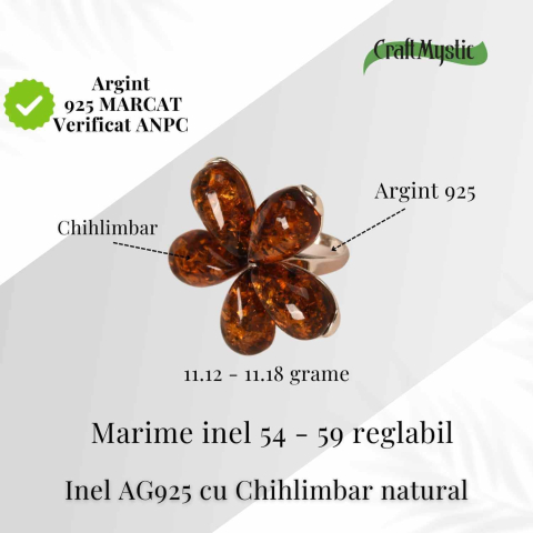 Inel din argint 925 cu chihlimbar natural – Floare a caldurii interioare [2]