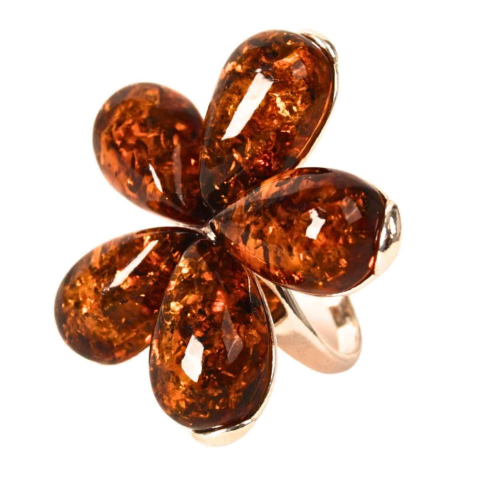 Bijuterii din Argint 925 cu pietre naturale - Inel din argint 925 cu chihlimbar natural – Floare a caldurii interioare