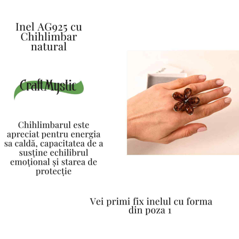 Inel din argint 925 cu chihlimbar natural – Floare a caldurii interioare [4]