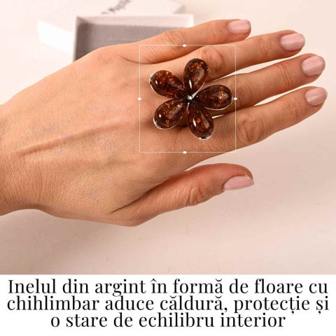 Inel din argint 925 cu chihlimbar natural – Floare a caldurii interioare [1]