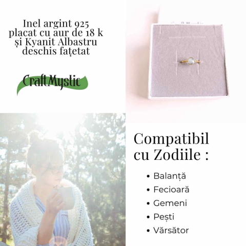 Inel cu Kyanit Albastru Deschis Fatetat din Argint 925 placat cu Aur de 18K – Claritate Mentala si Echilibru Energetic [3]